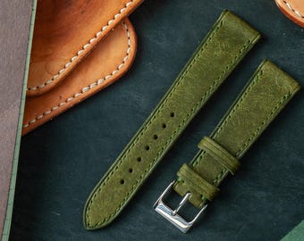 Olive Green Badalassi Carlo Pueblo Vegetable Tanned Leather Watch Strap Veg Tan 18mm, 19mm, 20mm, 21mm, 22mm (Free Shipping)