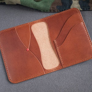 Vegetable Tanned Chestnut Buttero Leather Vertical Bifold Veg Tan