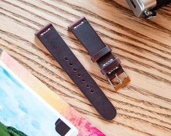 Horween Chromexcel Ox Blood Burgundy Leather Watch Strap 18mm, 20mm, 22mm (Free Shipping)