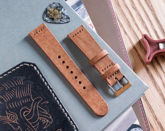 Brown (Walnut) Badalassi Carlo Pueblo Vegetable Tanned Leather Watch Strap Veg Tan 18mm, 20mm, 22mm (Free Shipping)