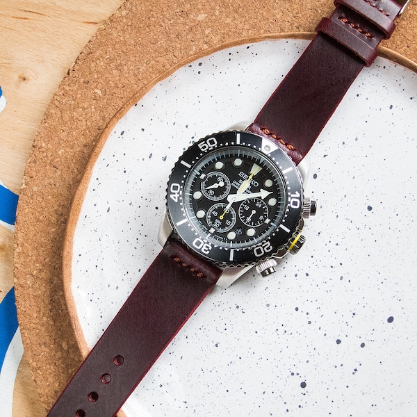 Horween Beaufort Chromexcel Color #8 Leather Watch Strap Burgundy Ox Blood 18mm (Free Shipping)