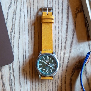 Yellow Leather Watch Strap Handmade | Vegetable Tanned Pueblo Leather | Classic Minimalist Band 18-22mm