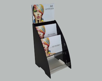 3 Tier A6 Landscape Leaflet Holder / Postcard Holder / Dispenser / Display - Counter top / Free standing