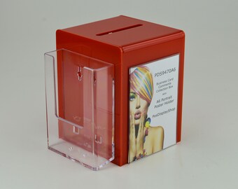 Small Red Acrylic Suggestion Exhibition Collection Comments Box with Leaflet Holder - PDS9470A6 Red