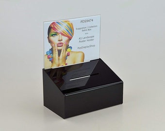 Black Collection Box Suggestion Box Comments Box with A5 Landscape Poster Holder - PDS9474 Black A5L