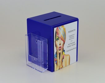 Dark Blue Acrylic Suggestion Feedback Exhibition Collection Comments Box with Leaflet Holder - PDS9470 Dark Blue