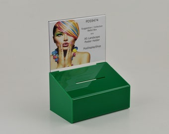 Dark Green Collection Box Suggestion Box Comments Box with A5 Landscape Poster Holder - PDS9474 Dark Green A5L