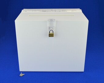 Lockable White Acrylic Ballot Suggestion Exhibition Collection Comments Box - BB0005 White