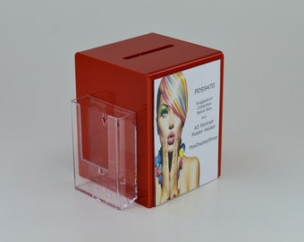 Red Acrylic Suggestion Feedback Exhibition Collection Comments Box with Leaflet Holder - PDS9470 Red