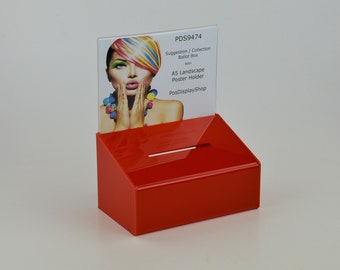 Red Collection Box Suggestion Box Comments Box with A5 Landscape Poster Holder - PDS9474 Red A5L