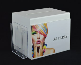 Large White or Black Ballot Box Suggestion Box Feedback Box Collection Box with Poster Holder and Leaflet Holder - BB0017 LH