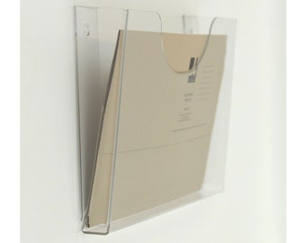Oversized A4 / Foolscap Landscape Wall Mountable Hanging Wall File / Menu / Brochure Holder / Leaflet Holder / Dispenser - Clear Acrylic