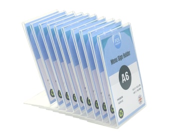 10 x A6 Portrait Angled Price List Holder / Sign Holder / Poster Holder / Leaflet Holder / Menu Holder / Copy Holder Display - Acrylic