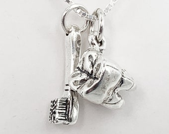 Sterling Silver Dental Charm / Necklace - Tooth and Toothbrush Charms