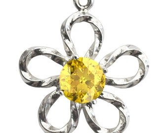 Small, Medium, or Large Sterling Silver Flower Necklace or Earrings With Colored CZ