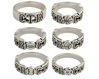 Sport CTR (Choose The Right) Ring in Solid Sterling Silver - Football, Soccer, Basketball, Baseball, Volleyball, Letterman