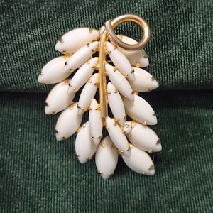Napier White Milk Glass Rhinestone Brooch