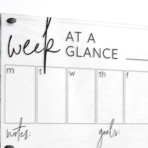 Acrylic Weekly Calendar Board For Wall | Weekly Perpetual Calendar Dry Erase | Minimal Office Decor - SCC-315