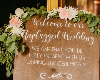 Unplugged Wedding Sign | Unplugged Ceremony Sign | Rustic Wood Wedding Sign | Rustic Wood Welcome Sign | Unplugged Ceremony Sign