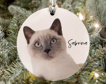 Siamese Cat Ornament, Personalized Cat Christmas Ornament, Cat Memorial Gift | Custom Cat Christmas Ornament for Cat Lover - SCC-155