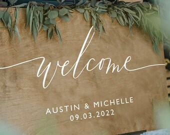 Wooden Wedding Welcome Sign with Names and Date  | Rustic Wedding Welcome Signage | Wood Wedding Welcome Signs | Wedding Decor - WS-16