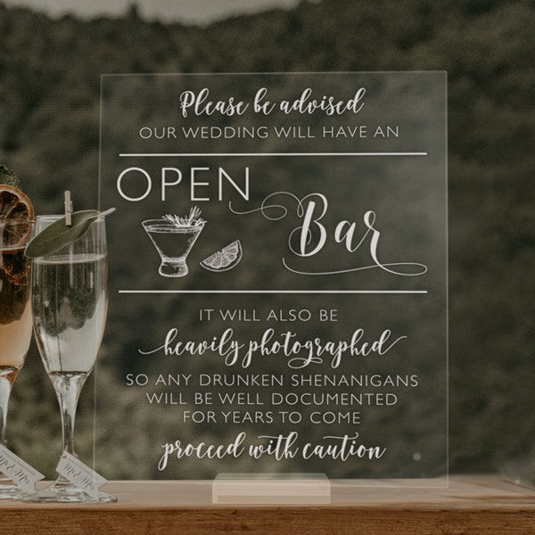 Open Bar Sign | Open Bar Sign for Wedding | Wedding Open Bar Sign | Acrylic Wedding Sign | Acrylic Sign | Glass Sign - AS-33