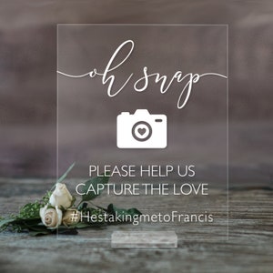 Acrylic Hashtag Sign Help Us Capture the Love Social Media Clear Glass Look Acrylic Wedding Sign | Tag Your Photos Calligraphy Hashtag AS-40