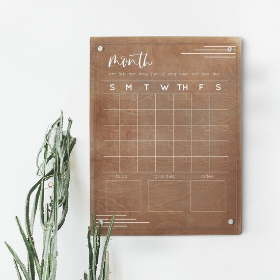 Large Acrylic Calendar Dry Erase Acrylic and Wood Mounted Etsy