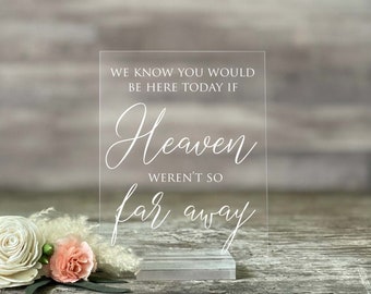 We Know You Would Be Here Today If Heaven Wasn't So Far Away Acrylic Wedding Memorial Sign |  Clear Glass Look Acrylic Wedding Sign