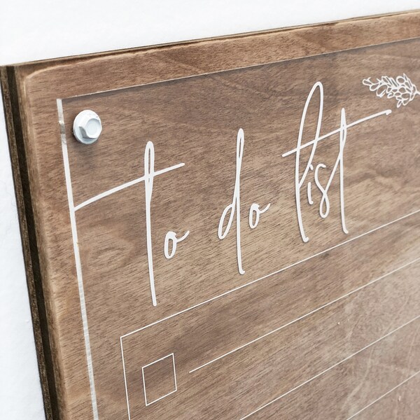 Minimalist Acrylic To Do List For Wall | Dry Erase Board Boho Wall Decor | Clear Command Center Memo Board on Wood - SCC-151