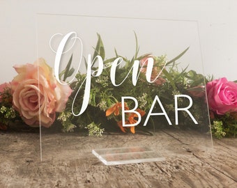 Open Bar Sign Glass Sign | Open Bar Sign for Wedding | Wedding Open Bar Sign | Acrylic Wedding Sign | Acrylic Sign | - AS-46