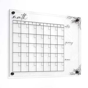 Acrylic Monthly Weekly Wall Calendar | Acrylic Wall Calendar | Blank Acrylic Dry Erase Command Center | Large Clear Wall Calendar | Clear