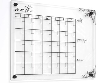 Acrylic Monthly Weekly Wall Calendar | Acrylic Wall Calendar | Blank Acrylic Dry Erase Command Center | Large Clear Wall Calendar | Clear