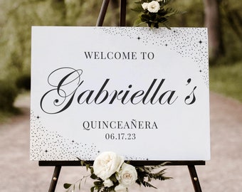 Acrylic Welcome Sign for Quinceañera |  Welcome Sign on Acrylic  | Customize With Your Names And Date - SCC-378