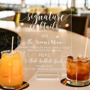 Signature Cocktail Sign Acrylic | Acrylic Wedding Bar Menu | Acrylic Bar Menu Sign | Lucite Bar Sign | Acrylic Signature Drink - AS-8