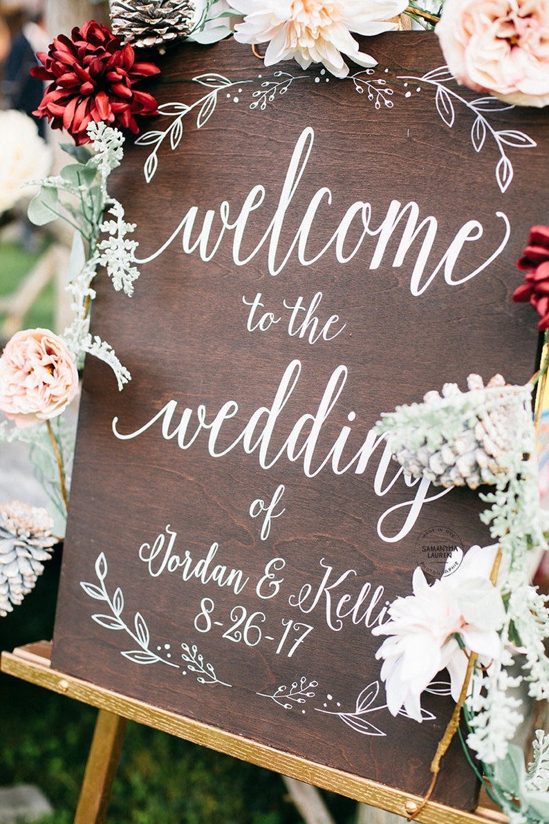 to the Wedding Wood Wedding Sign with Names and