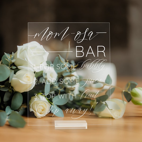 Mimosa Bar Sign for Baby Shower| Momosa Bar Acrylic Baby Shower Sign | Champagne Bar Engagement Party or Bridal Shower Sign  - SCC-316