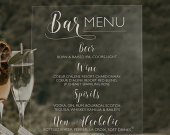 Personalized Bar Menu Sign for Wedding | Wedding Acrylic Bar Sign | Acrylic Wedding Sign | Acrylic Sign | Glass Sign - SCC-123