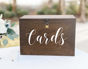 Card Box with Lock | Card Box with Lid and Lock | Wedding Card Holder | Rustic Card Box | Rustic Wedding Box | Custom Card Box - WS-255