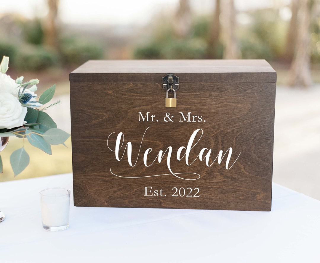 1set Wood Wedding Card Box With Lock And Cards Sign, Card Box For