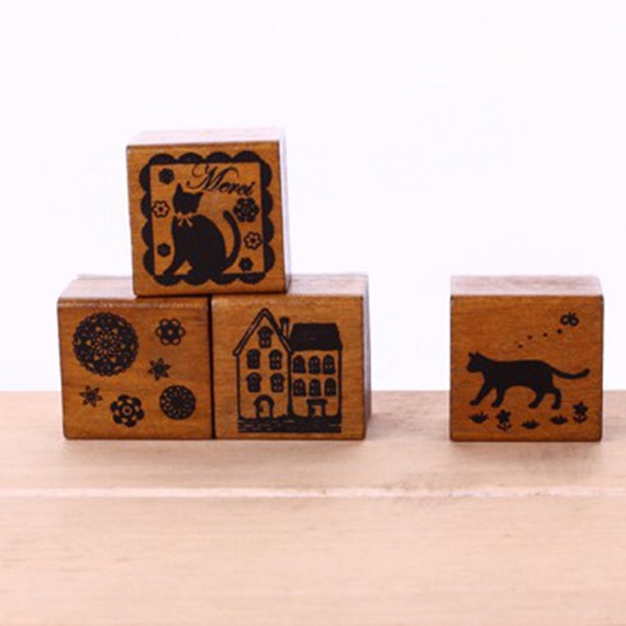 Wooden Stamps Cat Print Stamps Kids Cat Stamps Planning Stamps Office Stamps Bespoke Stamps Planner Stamp Set Filofax Stamps Diary Stamps