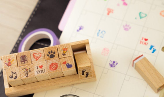 filofax Bullet Journal Stamps Wooden Rubber Stamp Set With Box Planner Stamp Set \u2013 WF00522