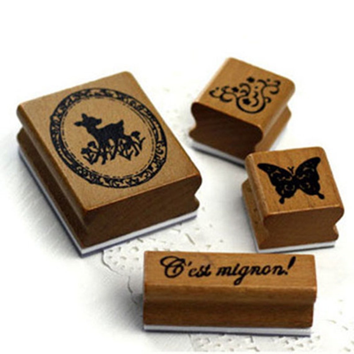 Wooden Rubber Stamp Set With Tin Box Card Making Stamps Etsy