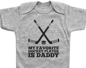 Hockey Onesie, My Favorite Hockey Player Is Daddy, Funny Hockey Bodysuit, Newborn Hockey Outfits, Hockey Romper, Unisex Sports Baby Clothes