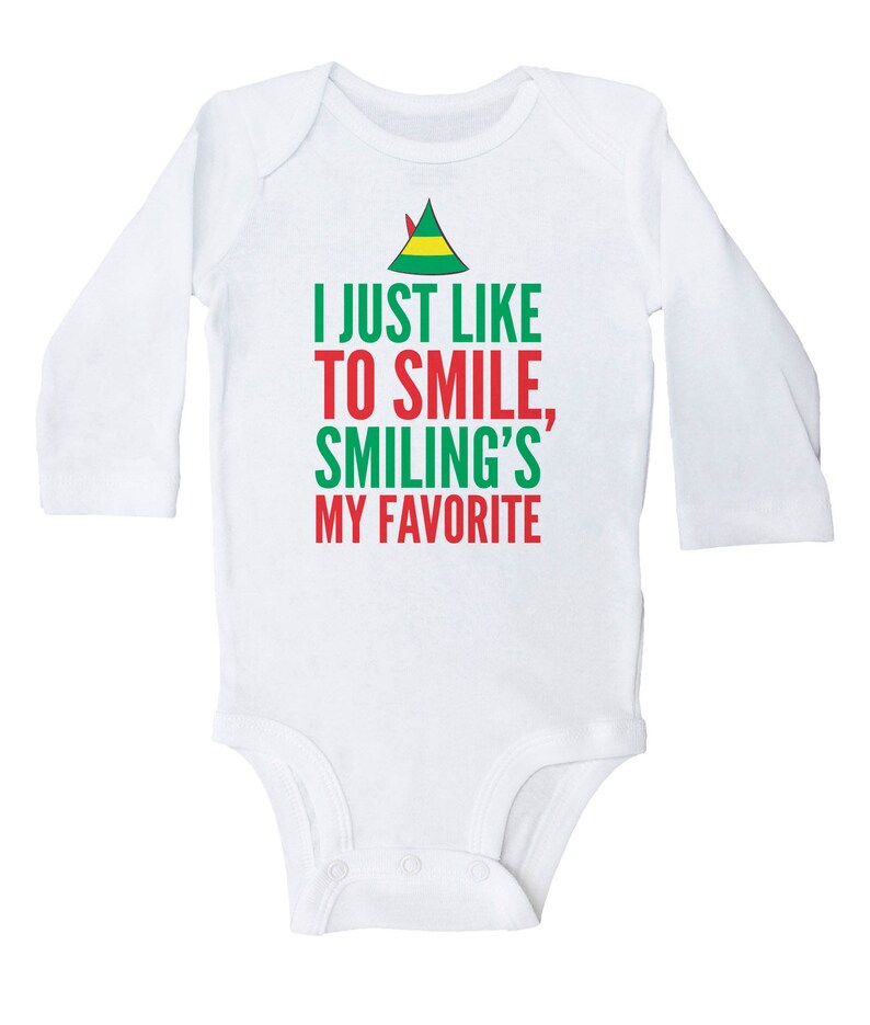 Unisex Christmas Onesie Elf Baby Onesie Christmas Newborn Romper Elf Onesie Christmas Onesie I Just Like To Smile Smiling/'s My Favorite