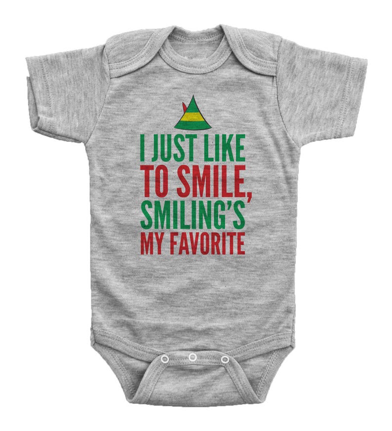 Unisex Christmas Onesie Elf Baby Onesie Christmas Newborn Romper Elf Onesie Christmas Onesie I Just Like To Smile Smiling/'s My Favorite