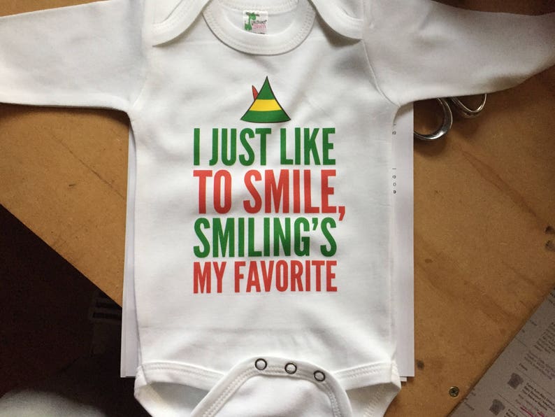 Unisex Christmas Onesie Elf Baby Onesie Christmas Newborn Romper Elf Onesie Christmas Onesie I Just Like To Smile Smiling/'s My Favorite