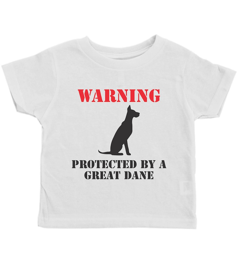Kids Dog Tee WARNING Protected By A Great Dane Funny Pet Lover Shirts for Kids Kids Tees Toddler Clothes Funny Pet Shirts for Kids