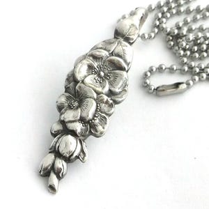 Spoon Necklace Pendant Apple Blossom Harlequin Reed & Barton Flatware Jewelry Victorian Floral Vintage Silverware 36" Stainless Steel Chain