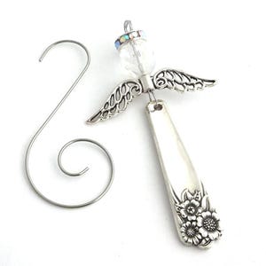 Spoon Angel Ornament April Sunflowers Iridescent Czech Glass Face Vintage Silverware Upcycled Flatware Aurora Borealis Tree Decoration AB